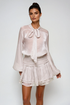 Flowering Girl Women Bayleigh Lace Up Ruch Mesh Skirt Set In Sliver