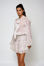 Flowering Girl Women Bayleigh Lace Up Ruch Mesh Skirt Set In Sliver