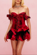 Flowering Girl Women Beagan Lace Corset Lace Up Ruch Skirt Set In Red