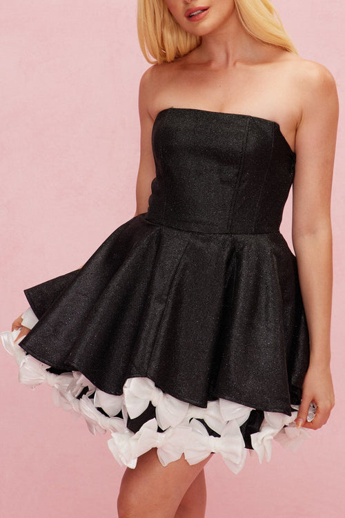 Flowering Girl Women Beate Strapless Sequin Bow Puffy Mini Dress