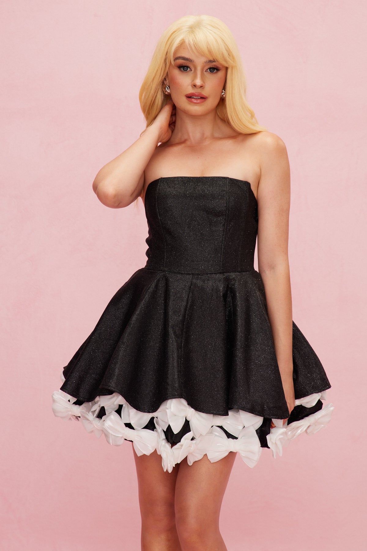Flowering Girl Women Beate Strapless Sequin Bow Puffy Mini Dress
