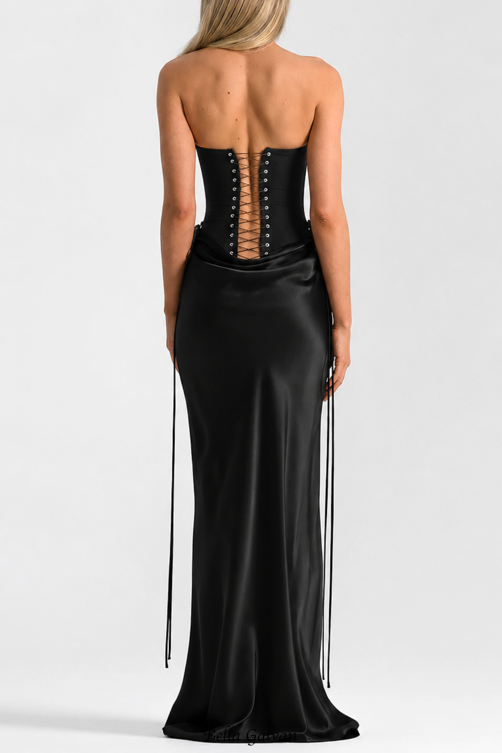 Flowering Girl Women Beatrix Strapless Corset Satin Maxi Dress - Black