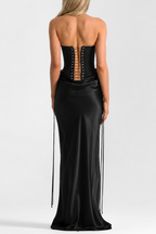 Flowering Girl Women Beatrix Strapless Corset Satin Maxi Dress - Black