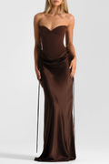 Flowering Girl Women Beatrix Strapless Corset Satin Maxi Dress - Brown