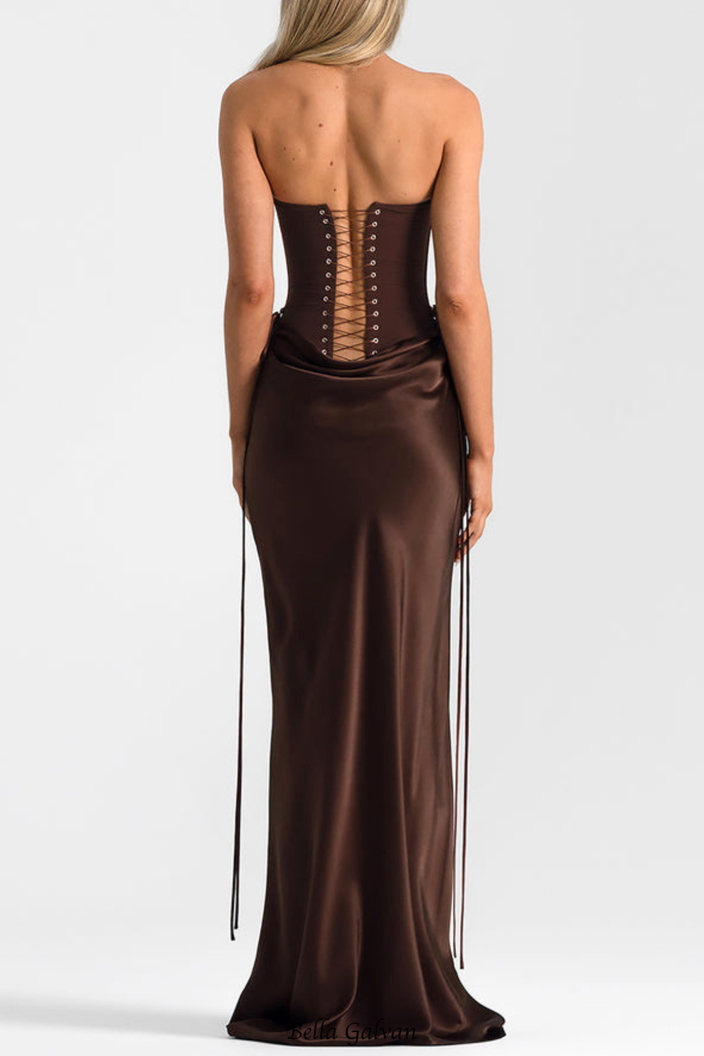 Flowering Girl Women Beatrix Strapless Corset Satin Maxi Dress - Brown