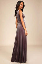 Flowering Girl Women Beautiful Night Dusty Purple Velvet Sleeveless Maxi Dress