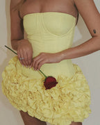 Flowering Girl Women amy flower embellished mini skirt corset set in yellow