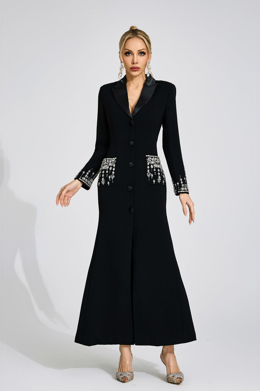 Flowering Girl Women simona black Diamond embellished Maxi Dress