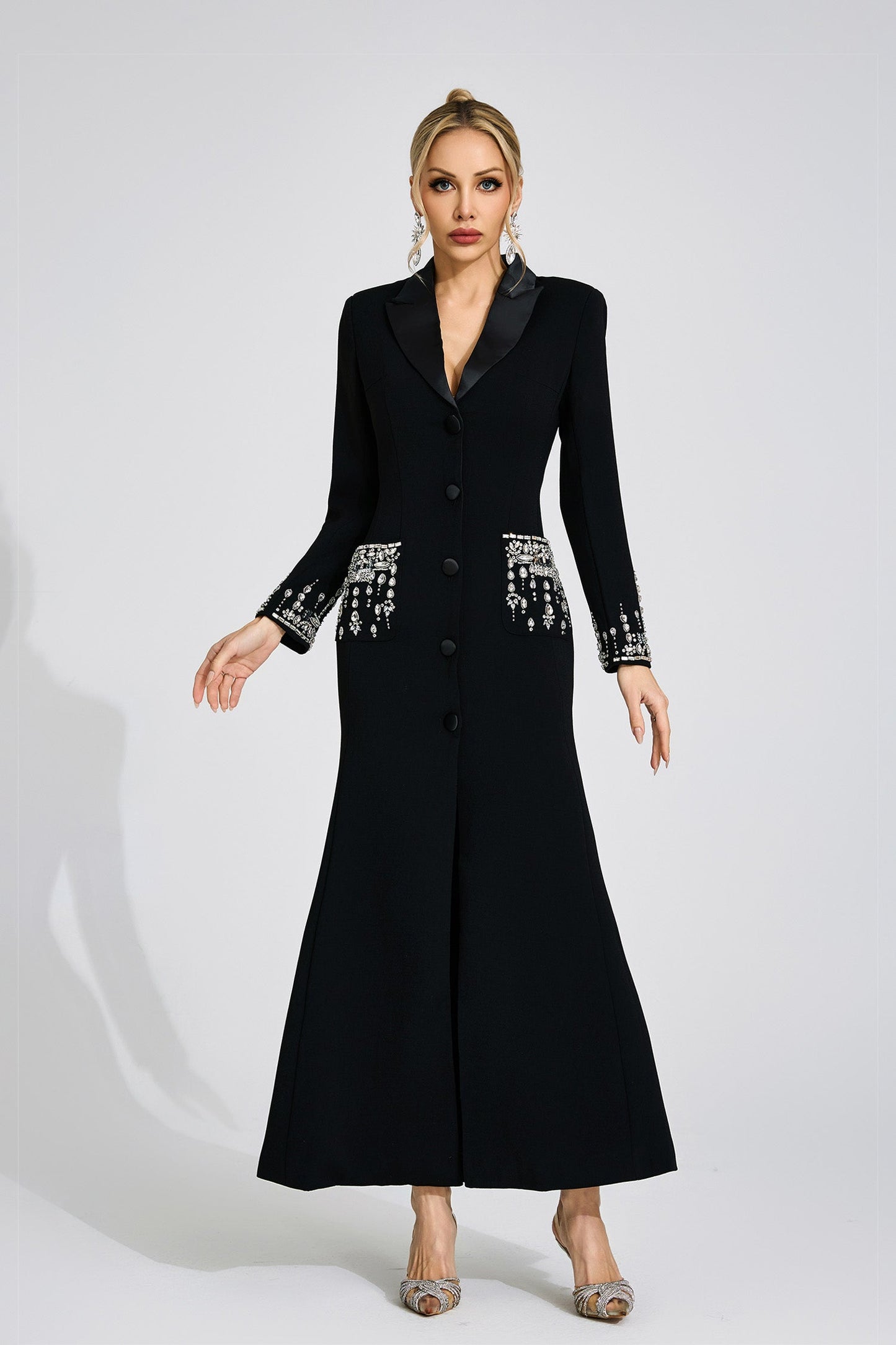 simona black Diamond embellished Maxi Dress