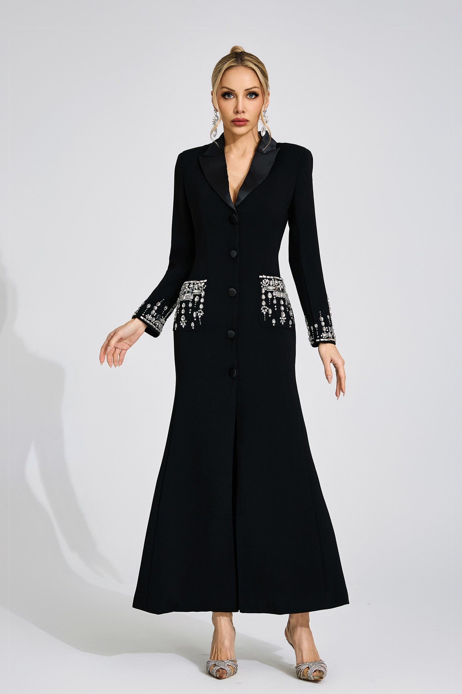 Flowering Girl Women simona black Diamond embellished Maxi Dress