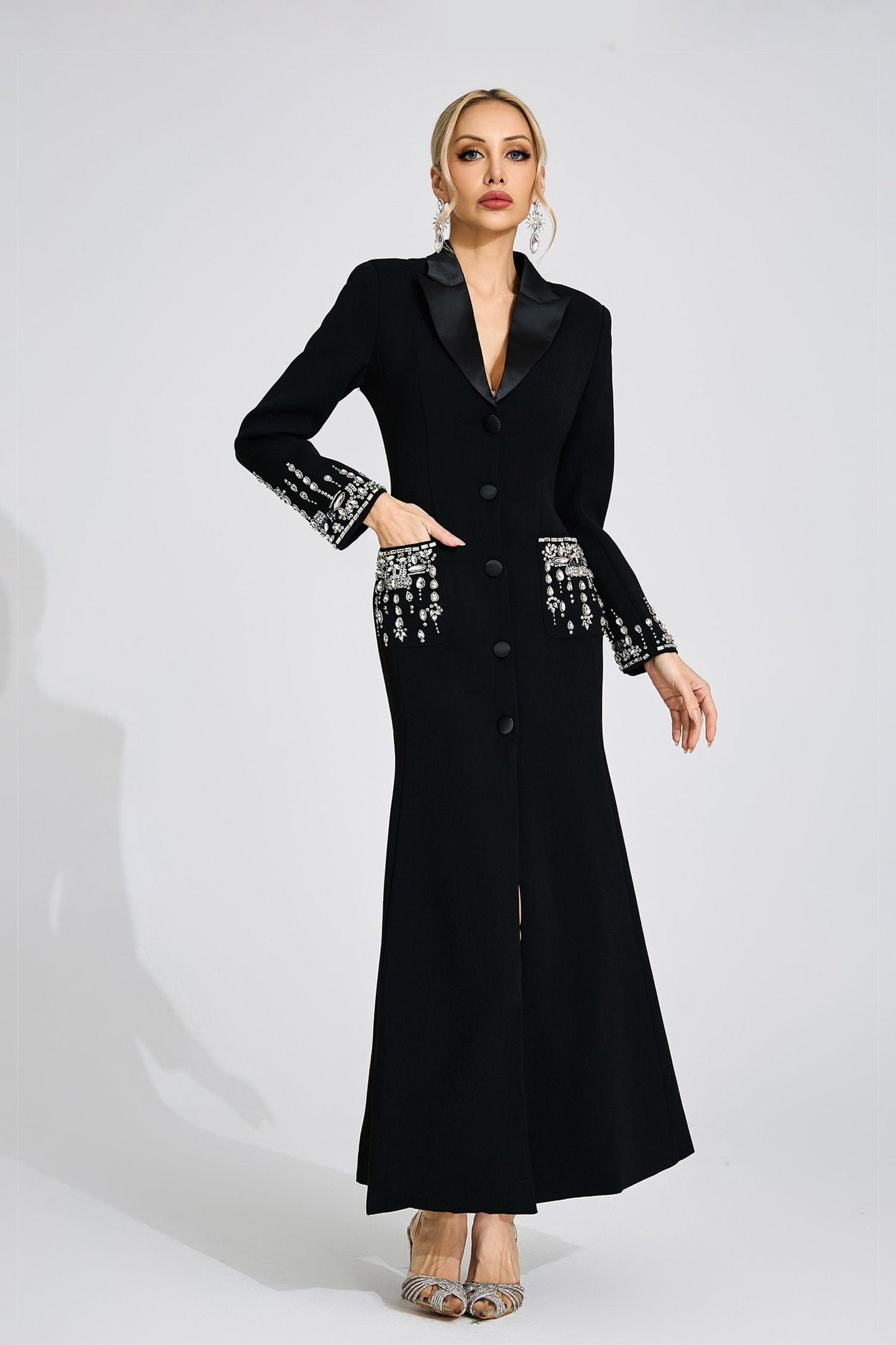 simona black Diamond embellished Maxi Dress