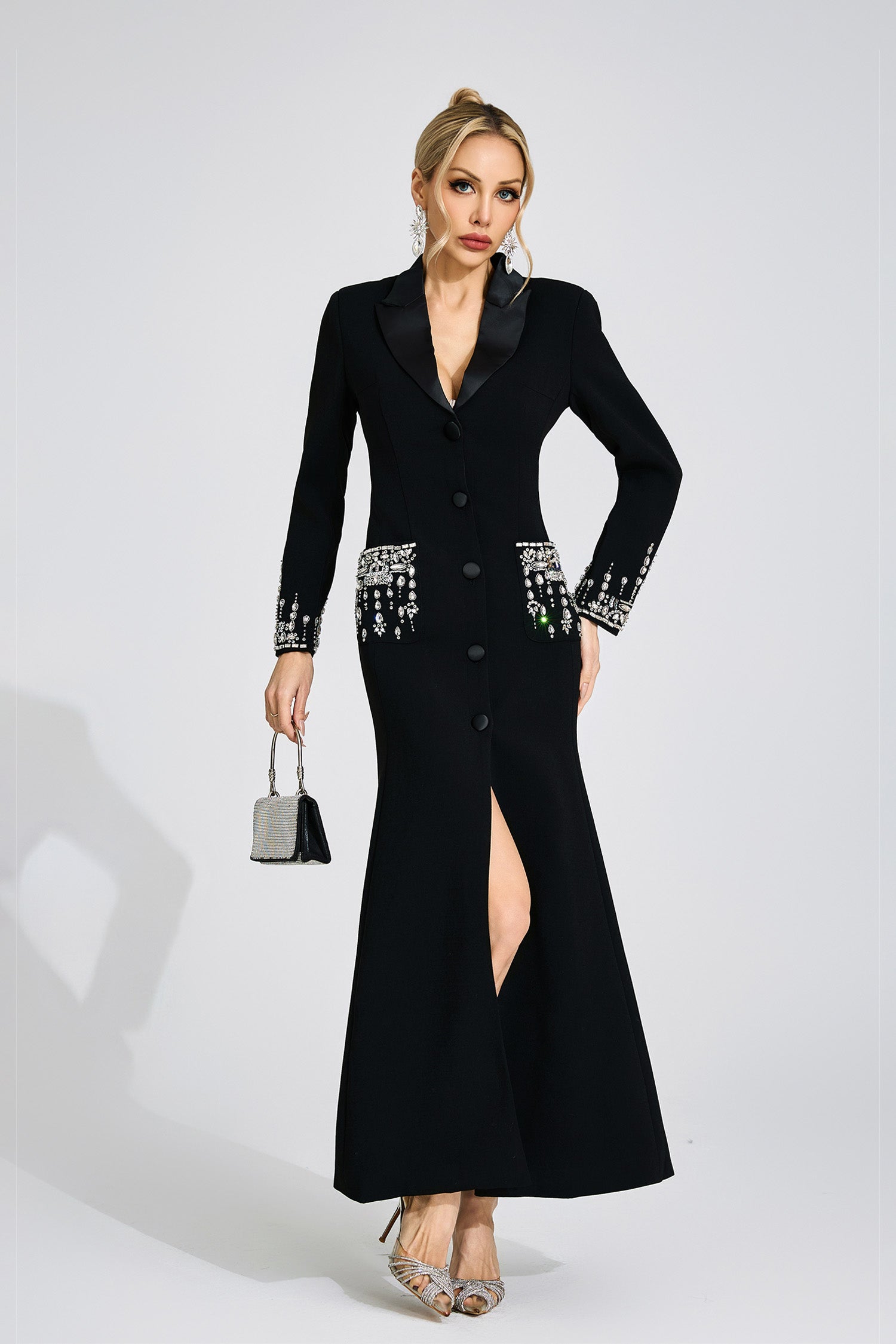 Flowering Girl Women simona black Diamond embellished Maxi Dress