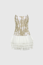 Flowering Girl Women Beda Strapless Floral Mesh Ruch Mini Dress In Yellow