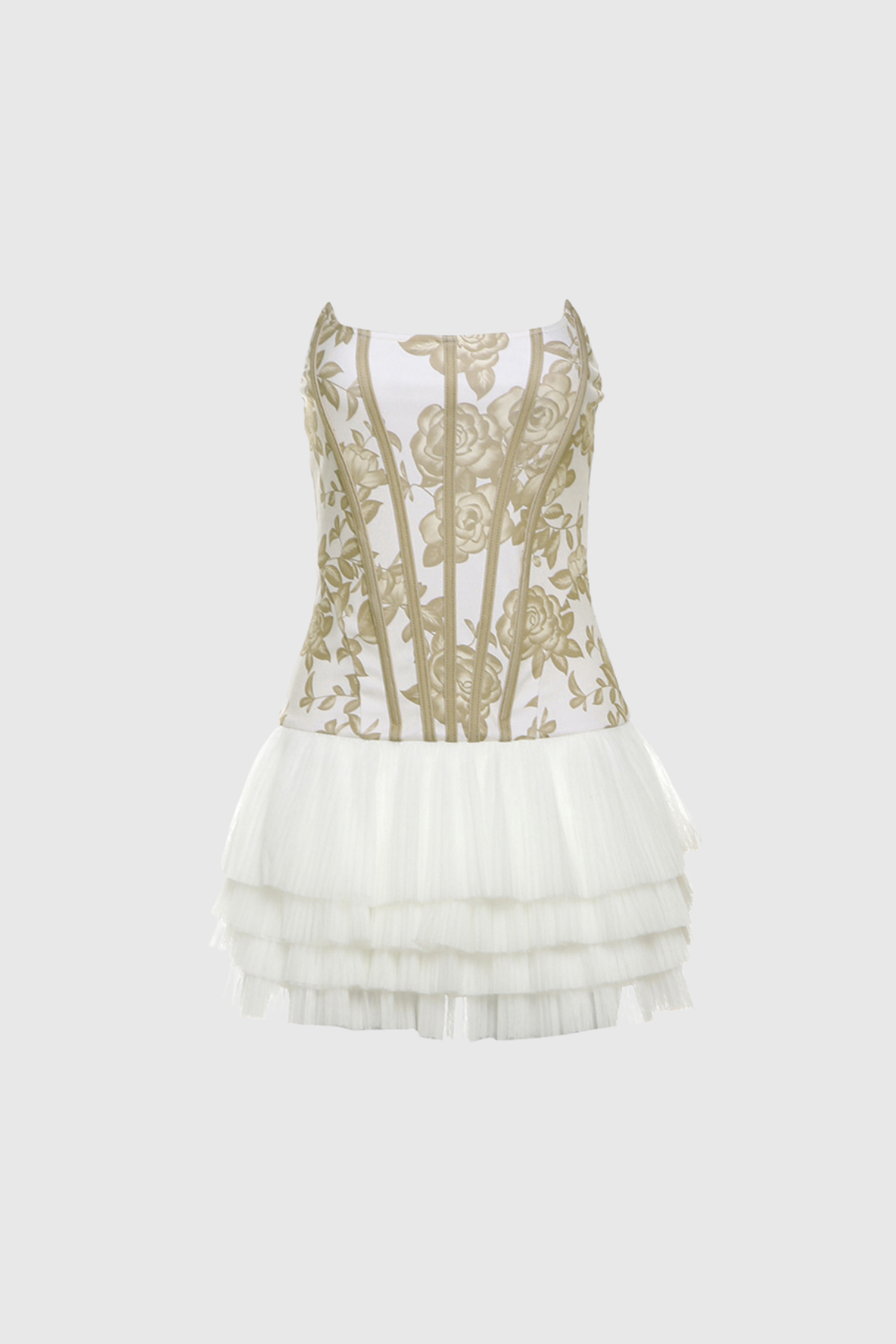 Flowering Girl Women Beda Strapless Floral Mesh Ruch Mini Dress In Yellow