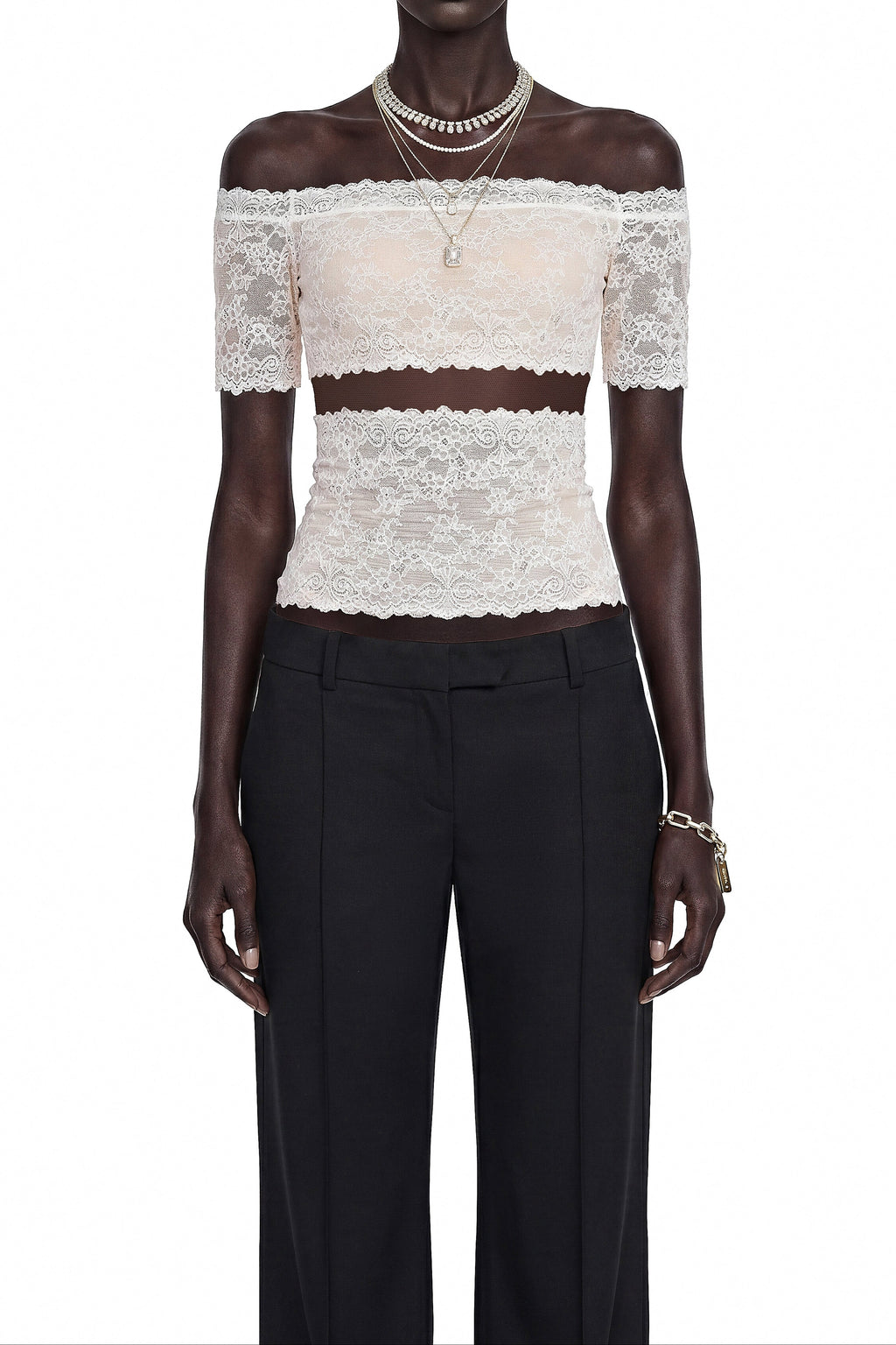 Flowering Girl Women Off Shoulder Sheer Lace Cutout Crop Top