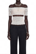 Flowering Girl Women Off Shoulder Sheer Lace Cutout Crop Top