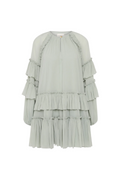 freda Balloon Sleeve Mesh Ruch Ruffle Mini Dress in green