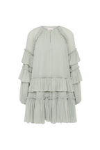 freda Balloon Sleeve Mesh Ruch Ruffle Mini Dress in green