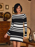 Flowering Girl Women Bertin Long Sleeve Stripe Knitted Mini Dress