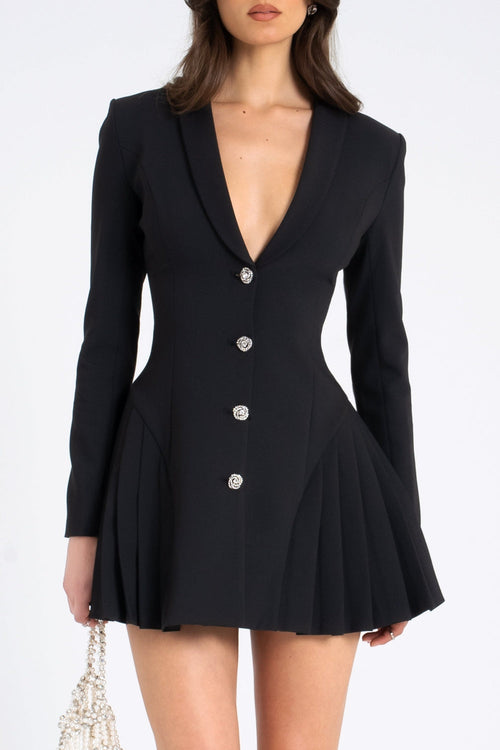 Flowering Girl Women Beulah Pleate Blazer Mini Dress - Black