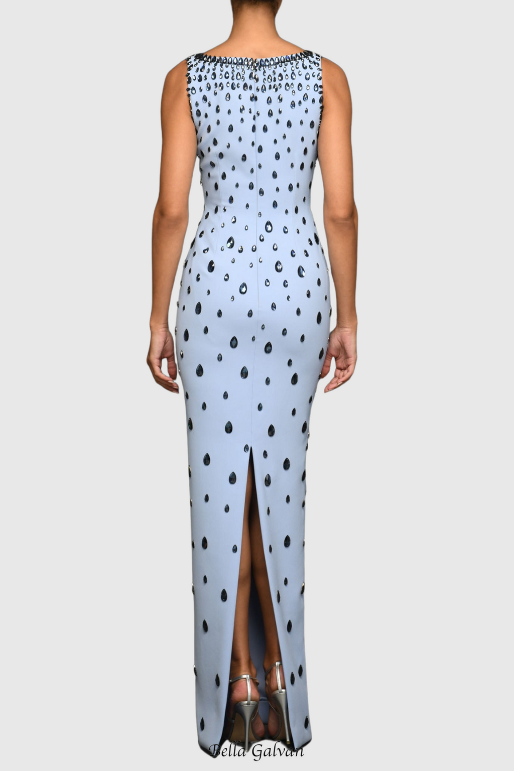 Crepe Raindrops Embroidery Maxi Dress In Blue