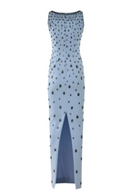Crepe Raindrops Embroidery Maxi Dress In Blue