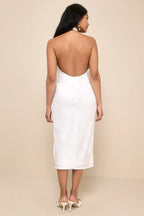 Flowering Girl Women Beyond Classy White Satin Halter Midi Dress