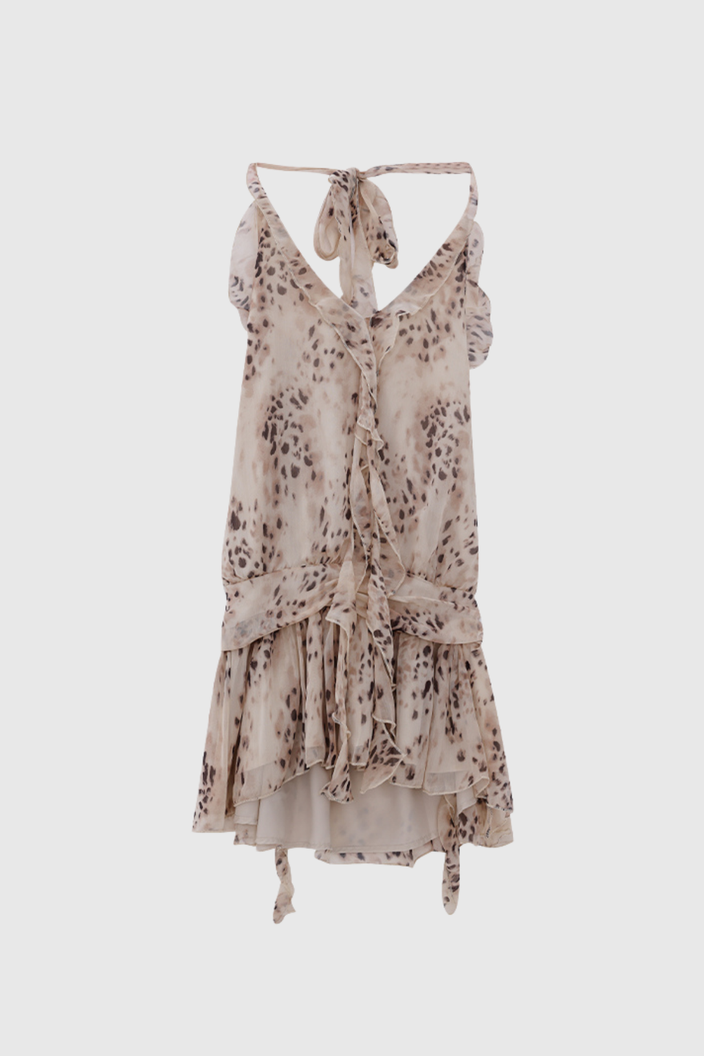 Flowering Girl Women Beyza Leopard Halter Neck Ruch Mini Dress