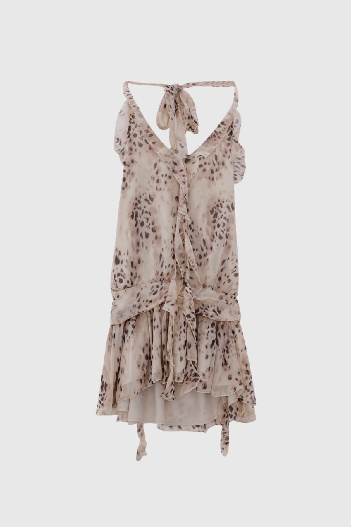 Flowering Girl Women Beyza Leopard Halter Neck Ruch Mini Dress