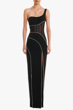 Flowering Girl Women Zoraida Diamante Mesh One Shoulder Split Maxi Bandage Dress