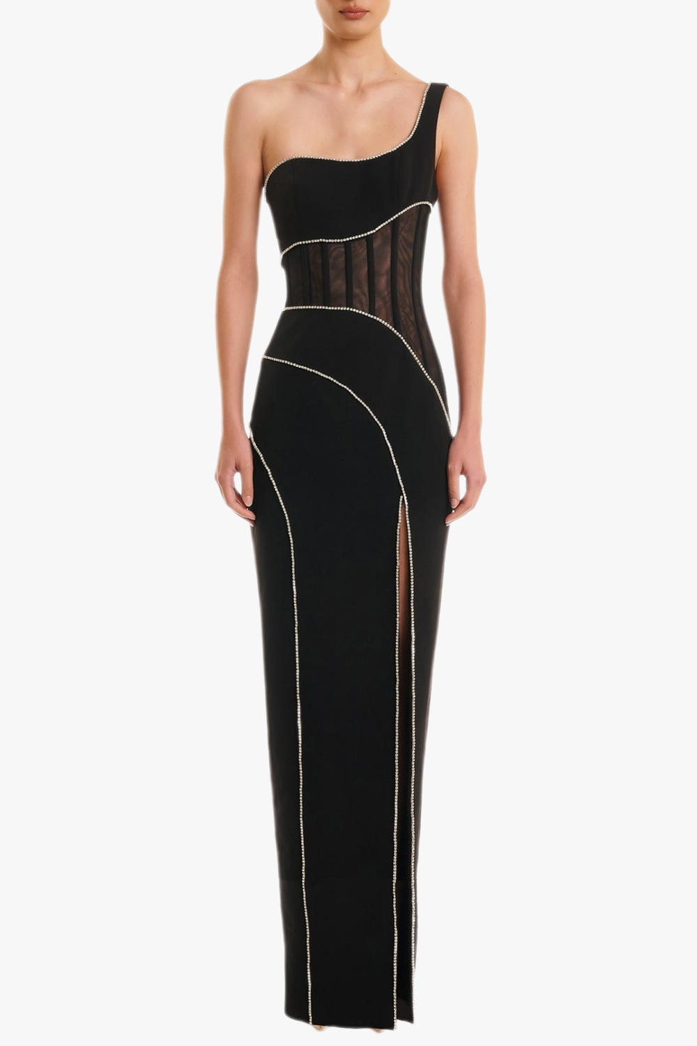 Flowering Girl Women Zoraida Diamante Mesh One Shoulder Split Maxi Bandage Dress
