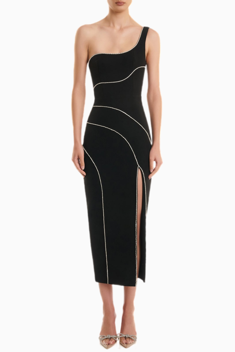 Flowering Girl Women Zoraida Diamante One Shoulder Split Midi Bandage Dress