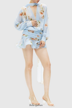 Flowering Girl Women Bhakti Floral Chiffon Ruffle Mini Dress