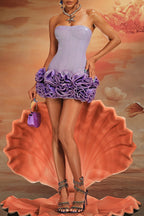Flowering Girl Women Strapless Flower Mini Dress In Purple