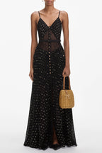 Black And Gold Chiffon Maxi Dress
