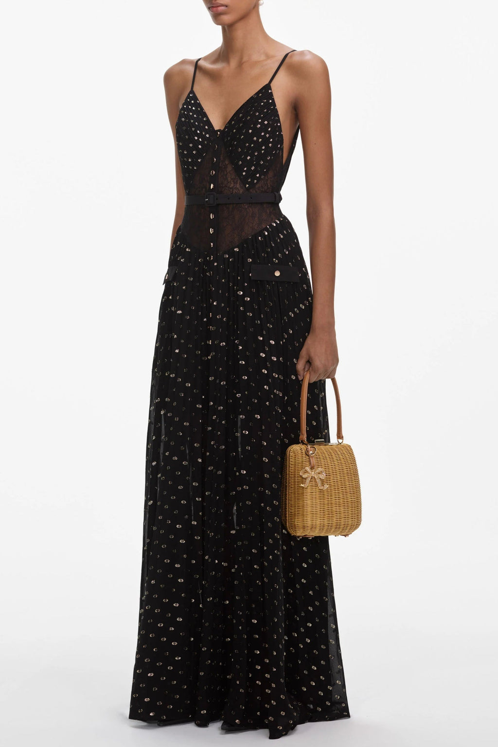 Black And Gold Chiffon Maxi Dress