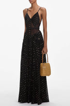 Black And Gold Chiffon Maxi Dress
