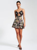 Flowering Girl Women Floral Print Satin Mini Dress With Lace Trim