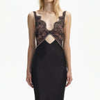 BLACK LACE SATIN MAXI DRESS