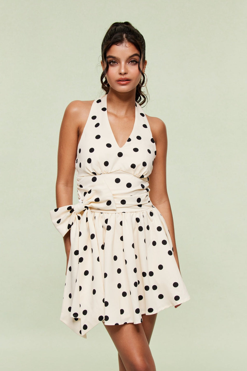 Flowering Girl Women Blai Dot Bow Ruffle Mini Dress