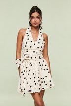 Flowering Girl Women Blai Dot Bow Ruffle Mini Dress