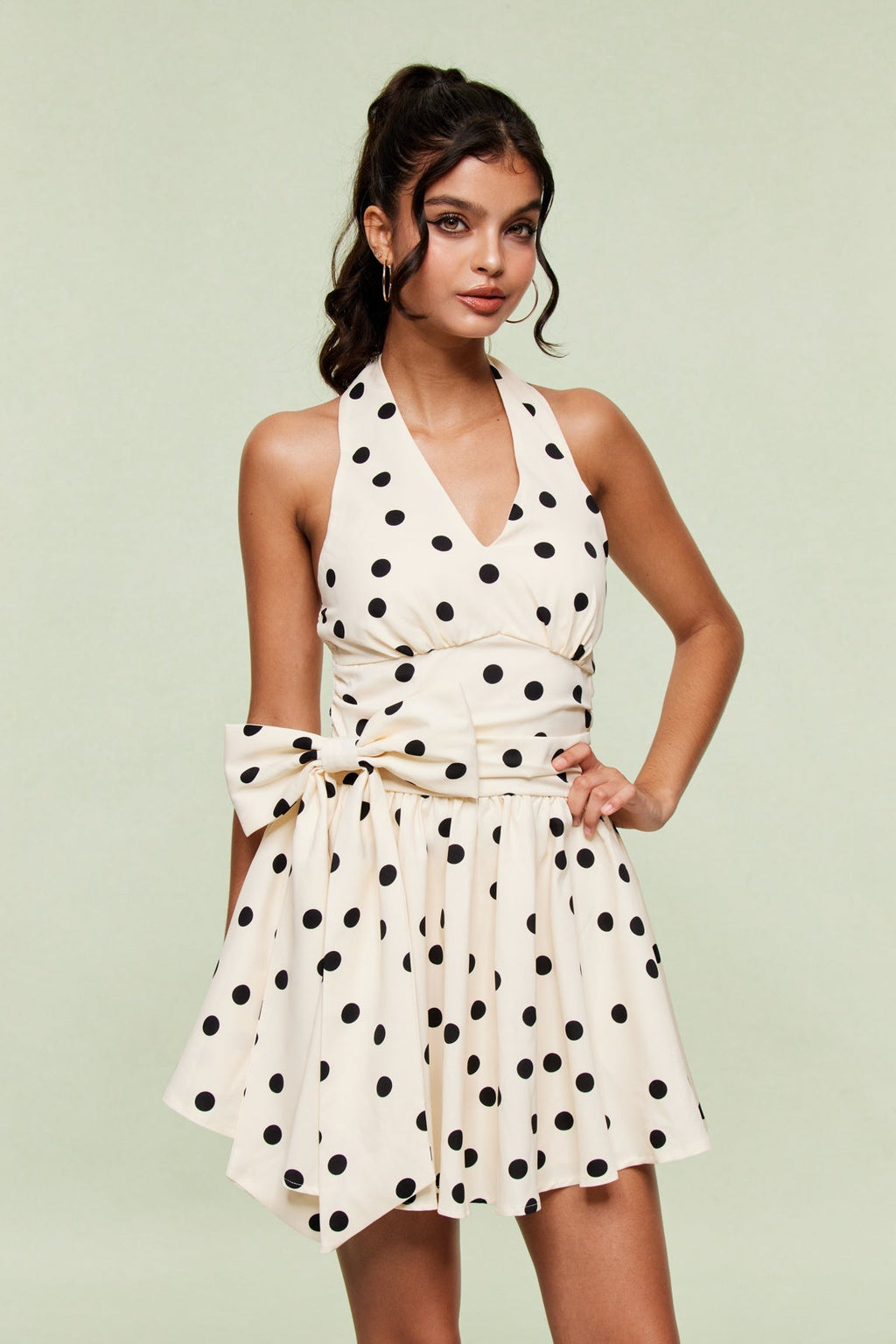 Flowering Girl Women Blai Dot Bow Ruffle Mini Dress