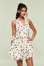 Flowering Girl Women Blai Dot Bow Ruffle Mini Dress
