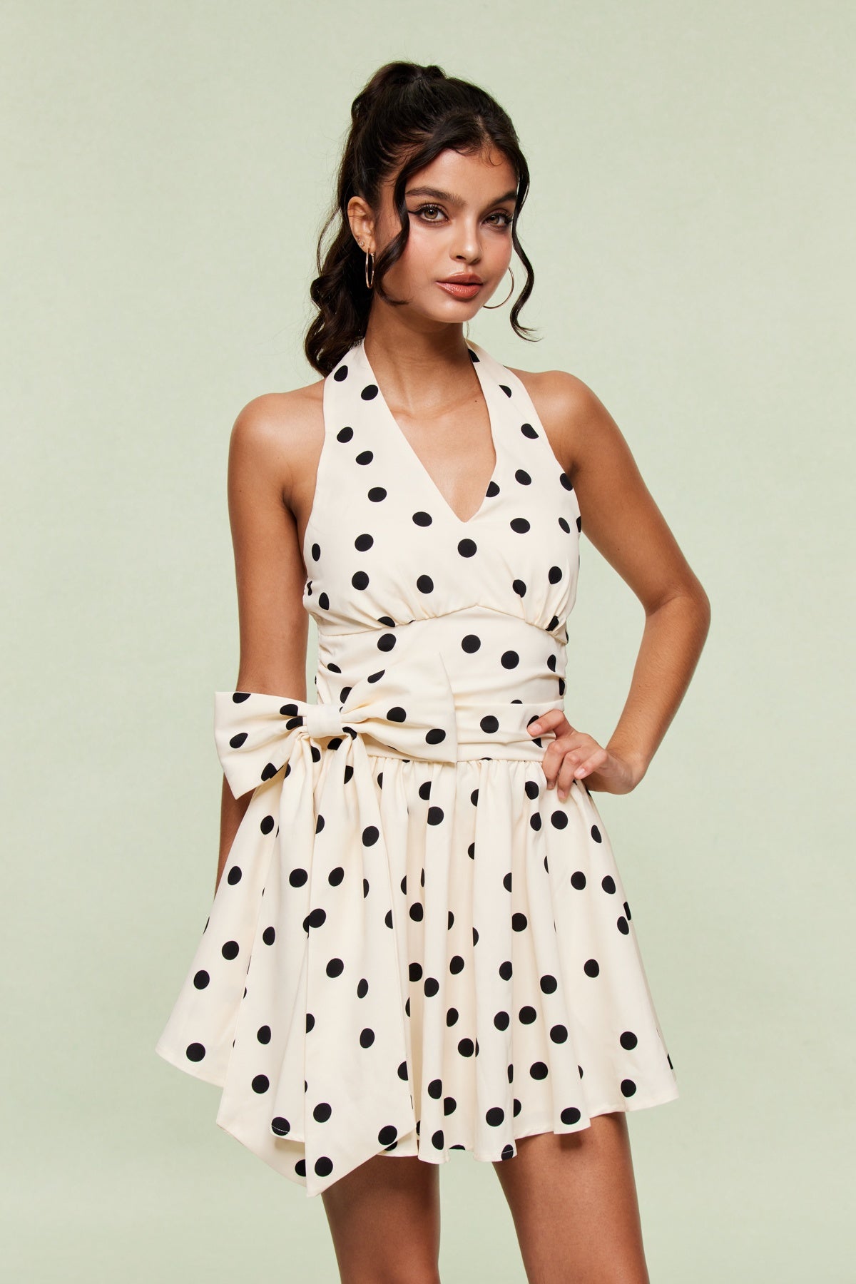 Flowering Girl Women Blai Dot Bow Ruffle Mini Dress