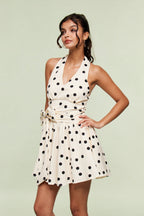 Flowering Girl Women Blai Dot Bow Ruffle Mini Dress