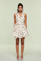 Flowering Girl Women Blai Dot Bow Ruffle Mini Dress
