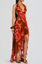 Flowering Girl Women Floral Halter Print Maxi Dress