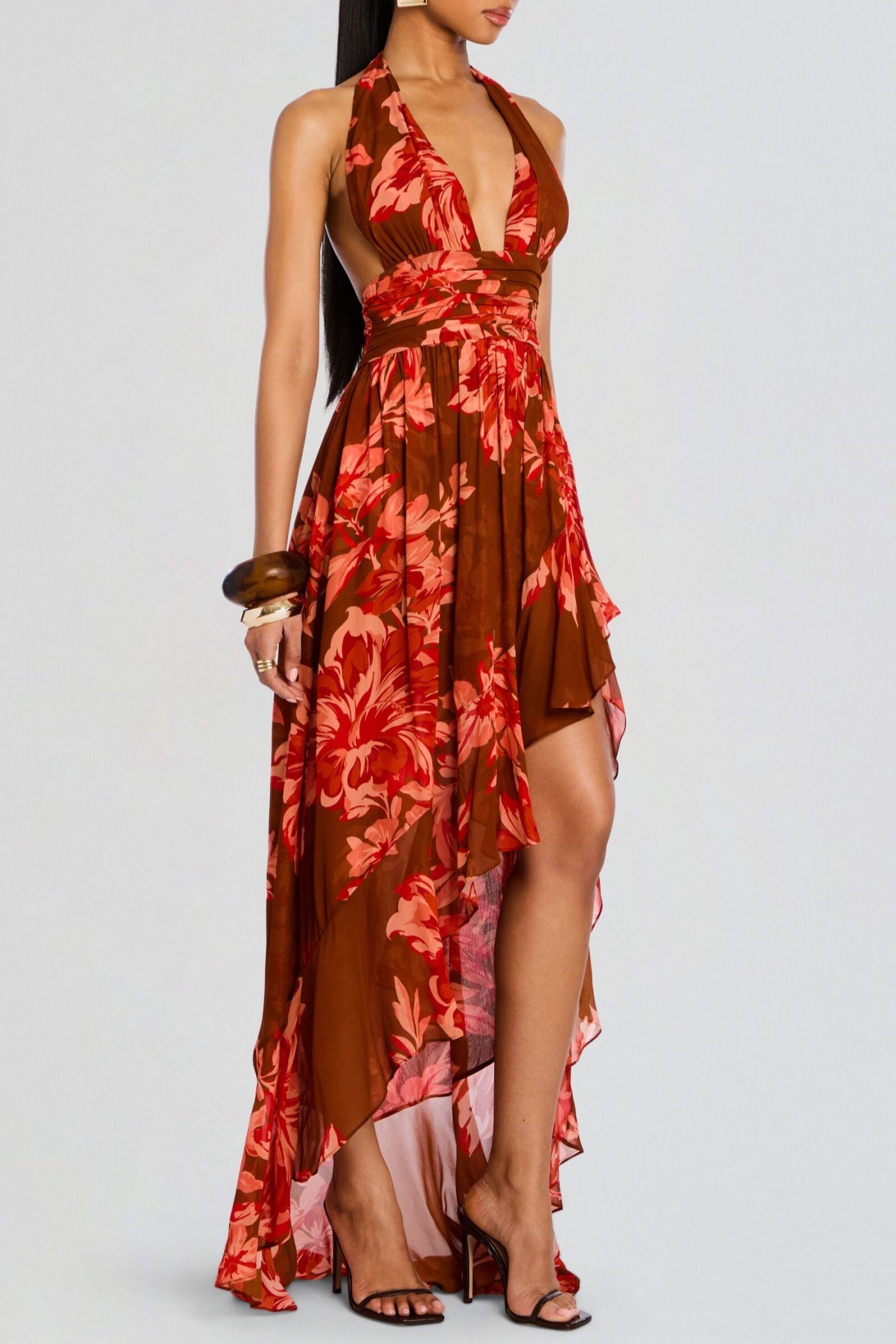Flowering Girl Women Floral Halter Print Maxi Dress