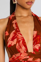 Flowering Girl Women Floral Halter Print Maxi Dress