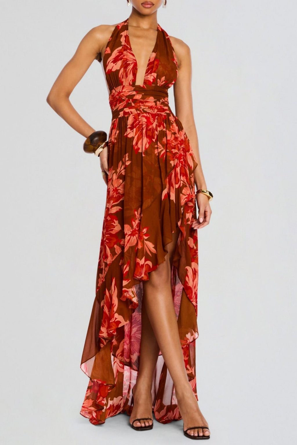Flowering Girl Women Floral Halter Print Maxi Dress